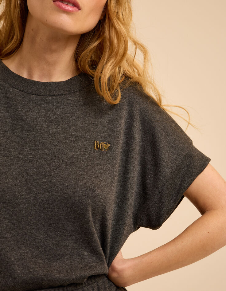 Graues Kurzarm-Top Monogrammstick I.Code-5