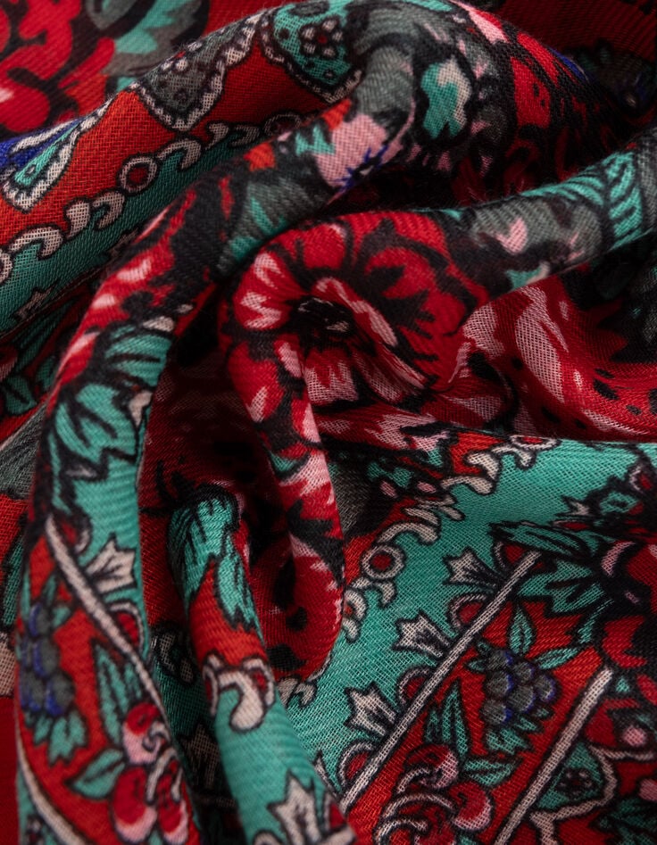 I.Code red scarf with winter floral motif-3 I.Code red scarf with winter floral motif-3