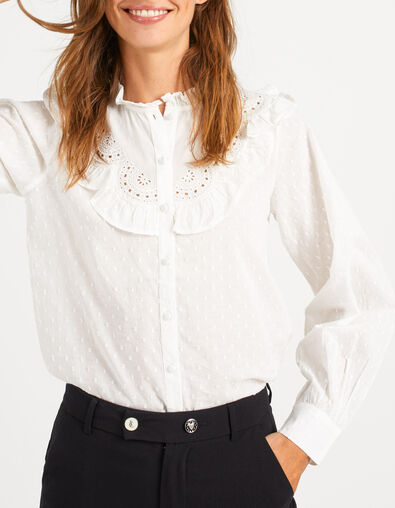 I.Code off-white blouse with embroidered dickey - I.CODE