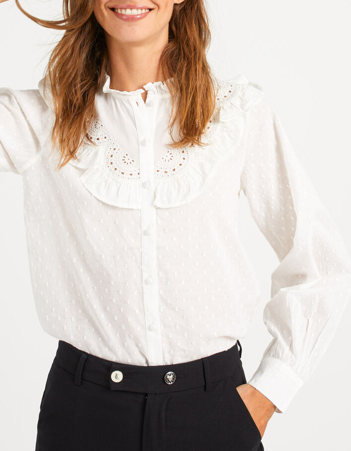 I.Code off-white blouse with embroidered dickey - I.CODE
