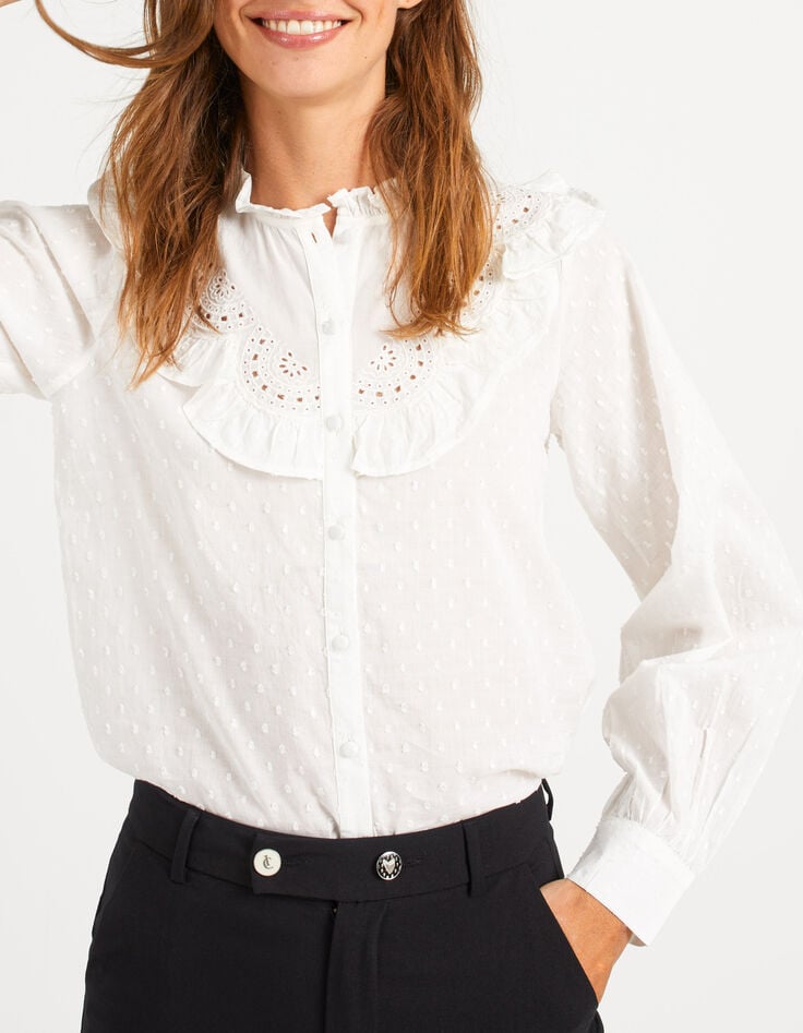 Blouse blanc cassé avec plastron brodé I.Code-1 Blouse blanc cassé avec plastron brodé I.Code-1