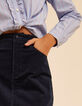 I.Code navy denim-look velvet split skirt-5
