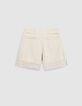 Beige gestreifte Damen-Shorts mit B&uuml;ndchen-7