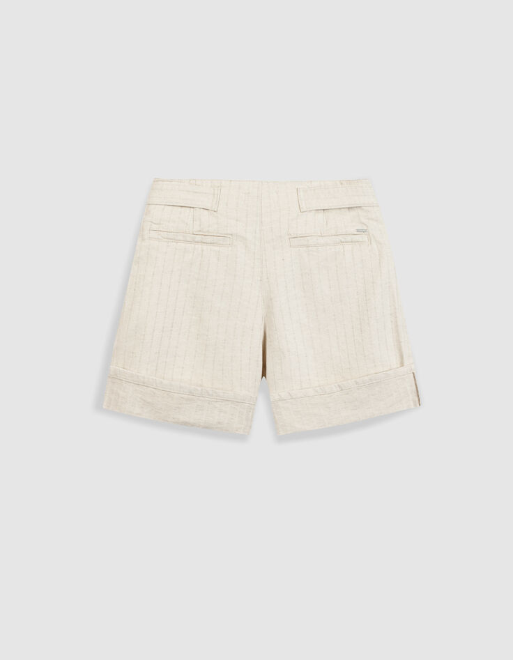Beige gestreifte Damen-Shorts mit B&uuml;ndchen-7