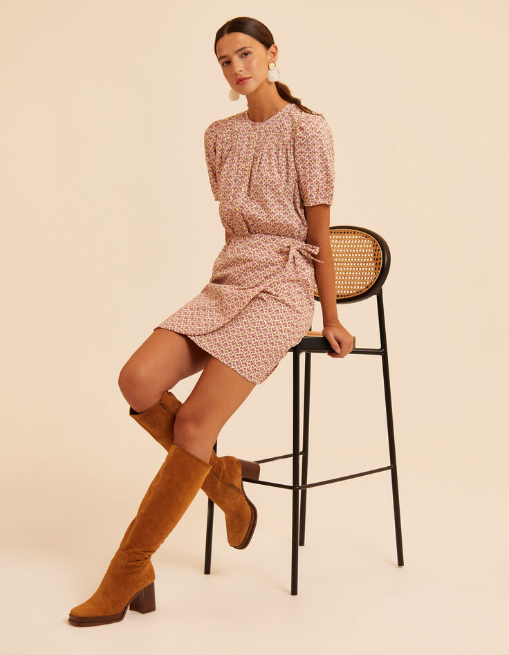 Robe écrue imprimé fleurs indiennes roses I.Code-1 Robe écrue imprimé fleurs indiennes roses I.Code-1