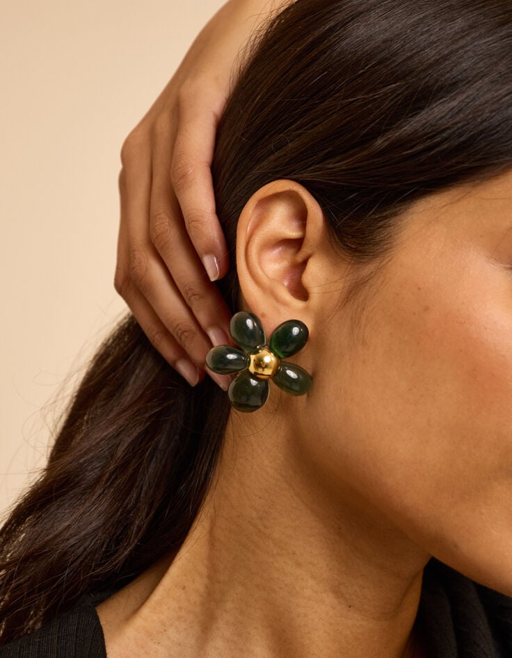 I.Code green flower earrings-2 I.Code green flower earrings-2