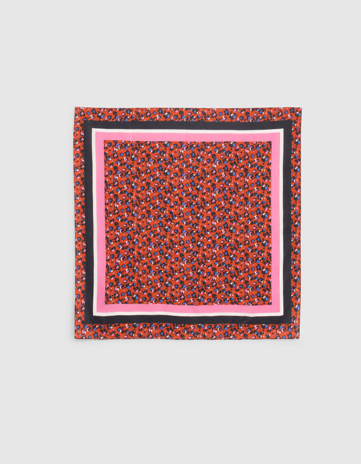Candy red square scarf with graphic floral print I.Code - I.CODE