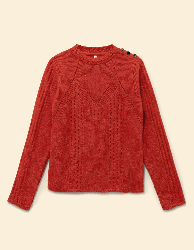 Orangener Strickpullover Schulterknöpfe I.Code-1