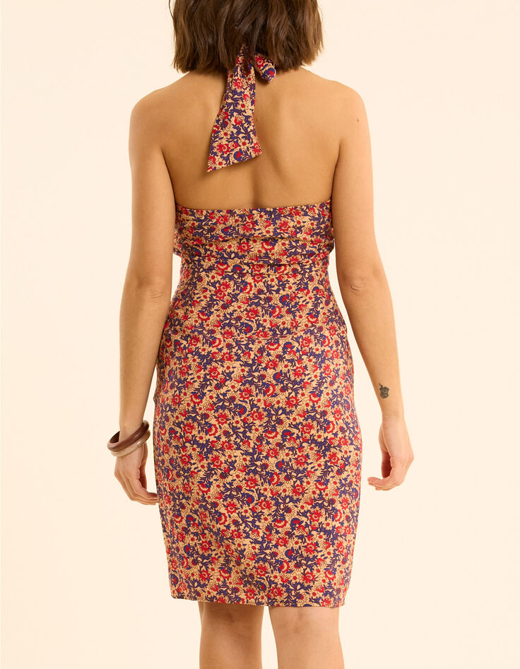 Robe dos-nu rouge imprim&eacute; fleuri I.Code-3