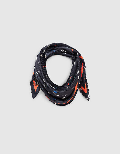 I.Code black star flower print pleated scarf