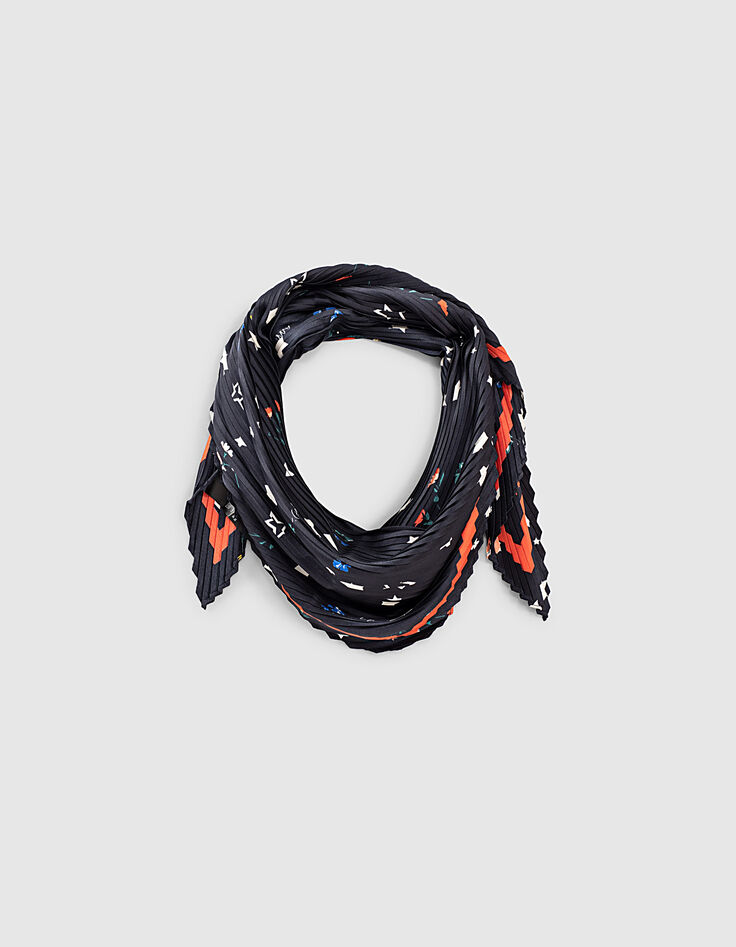 I.Code black star flower print pleated scarf-1 I.Code black star flower print pleated scarf-1