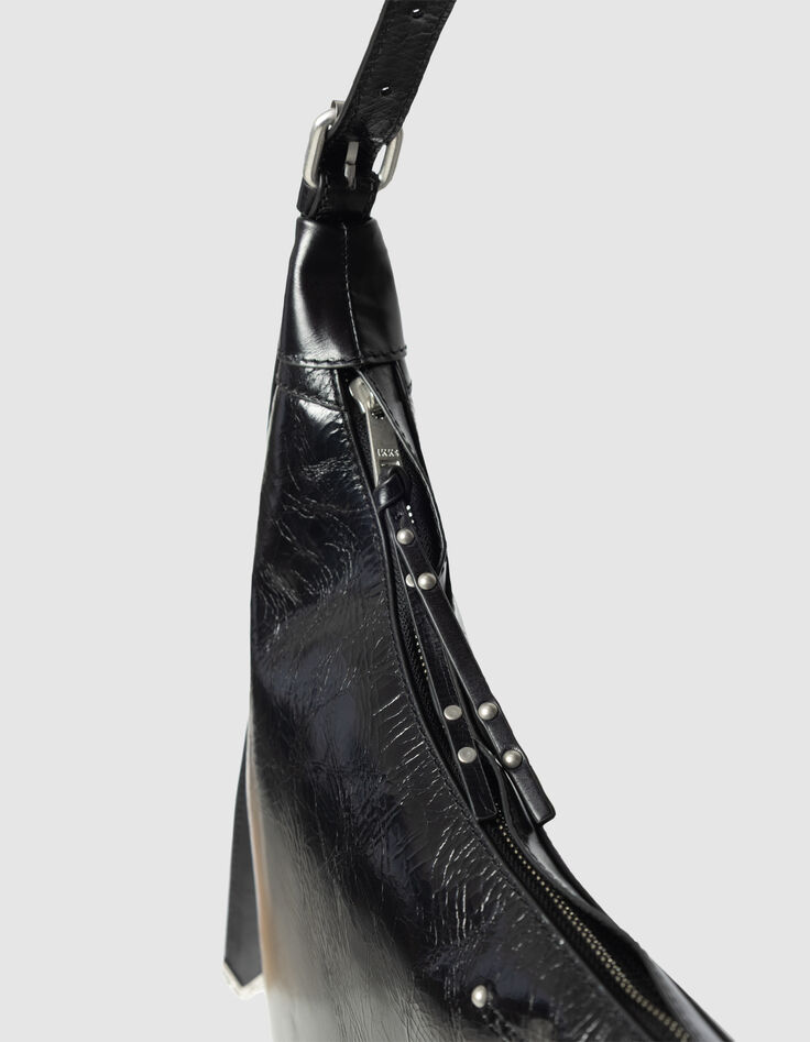 Schwarze Damenhalbmondtasche gl&auml;nzendes Allane-Leder-7