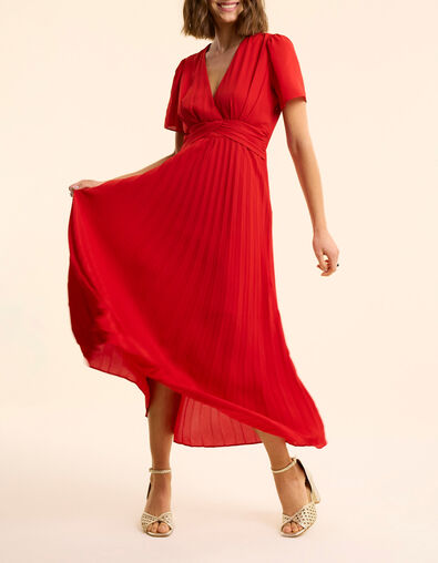 Vestido rojo plisado drapeado en cintura I.Code