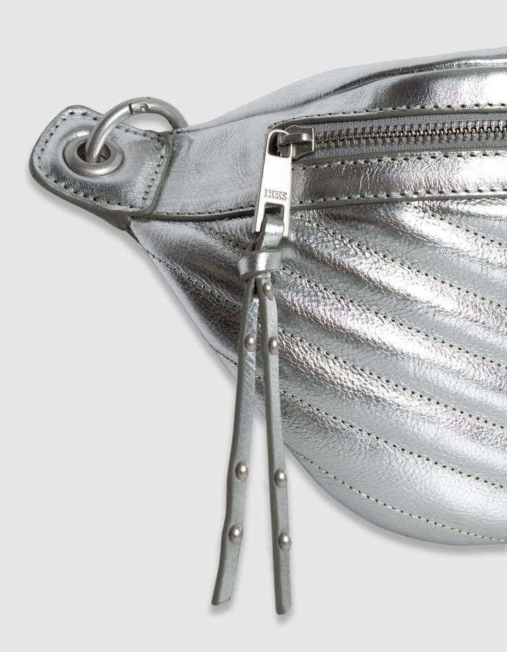 Damen 1440 G&uuml;rteltasche aus gestepptem Leder in Silber-5