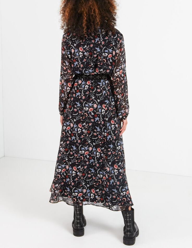 Vestido largo negro estampado flores indias I.Code-2