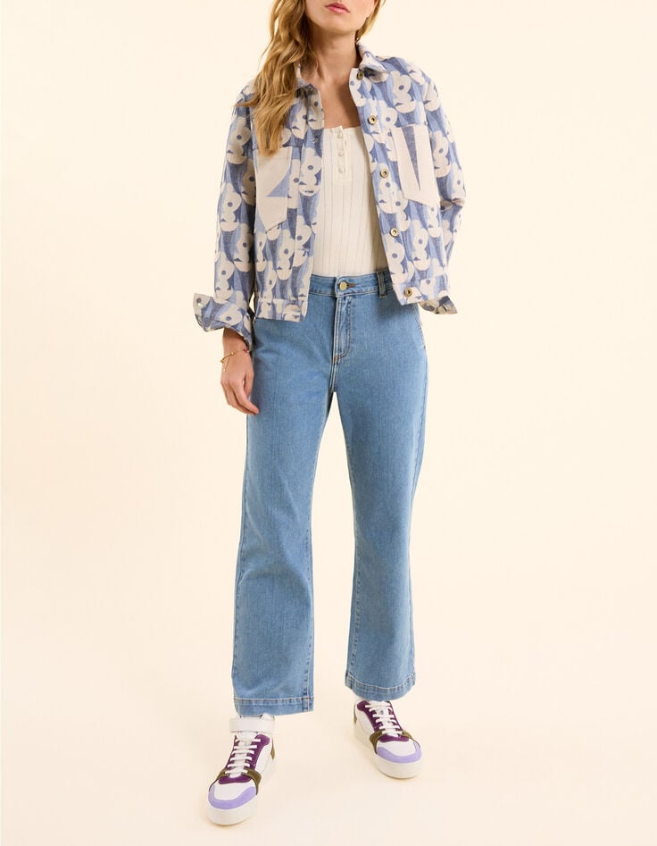 Veste bleue jacquard motif fleurs I.Code-8 Veste bleue jacquard motif fleurs I.Code-8