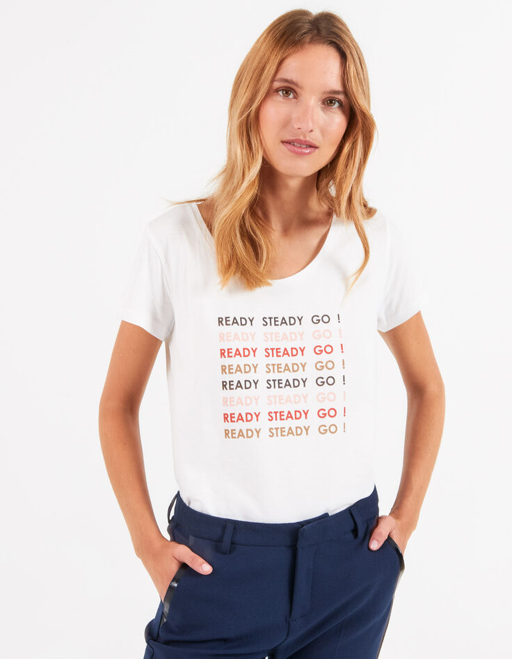 Cremeweißes T-Shirt mit buntem Schriftzug I.Code -2 Cremeweißes T-Shirt mit buntem Schriftzug I.Code -2