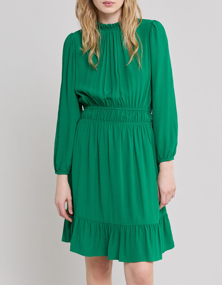 Mintgr&uuml;nes Upcycling-Damenkleid mit Krauskragen-2