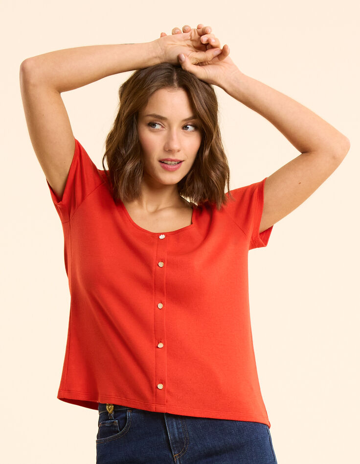 Rood T-shirt Pointelletricot sierknopen I.Code-1