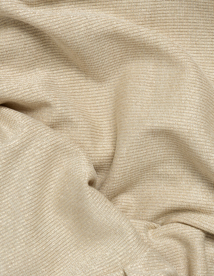 Goldfarbenes Damen-Pailletten-Rundhalsausschnitt-T-Shirt mit gerafften &Auml;rmeln-8