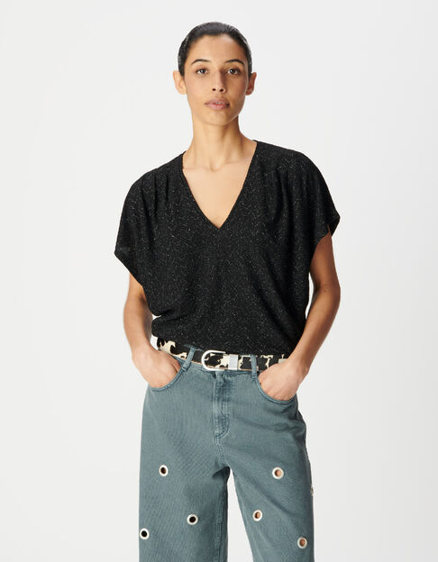 Los gebreid zwart lurex t-shirt voor dames - IKKS