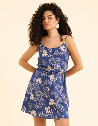 Robe fines bretelles marine imprimé maxi fleurs I.Code