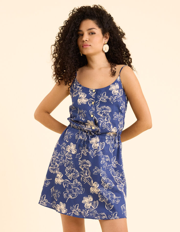 Robe fines bretelles marine imprimé maxi fleurs I.Code-4