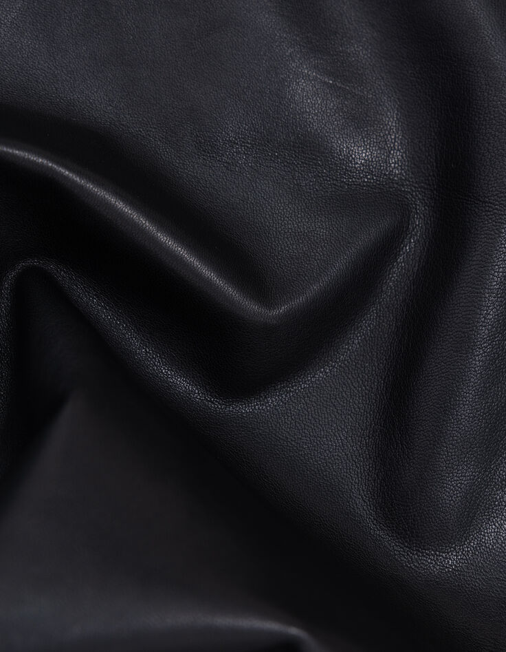 Schwarzer, langer Oversize-Damenledermantel-9