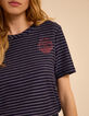Blau gestreift Kurzarm-T-Shirt geflockt Wappen I.Code-4