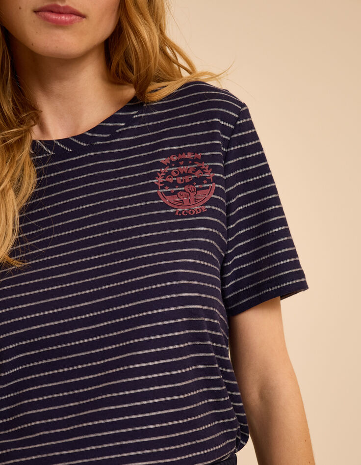 Blau gestreift Kurzarm-T-Shirt geflockt Wappen I.Code-4 Blau gestreift Kurzarm-T-Shirt geflockt Wappen I.Code-4