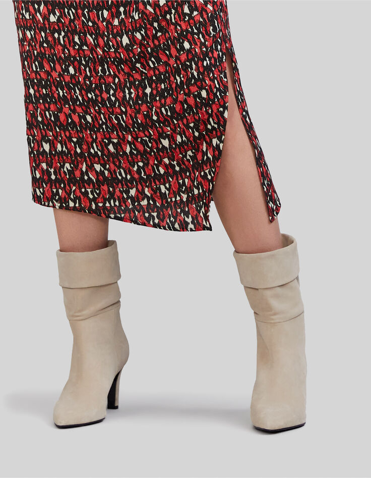 Schwarzes Midi-Damenkleid mit Ikatprint-3