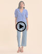 Blue top embroidery anglaise double-breasted buttoning I.Code-2