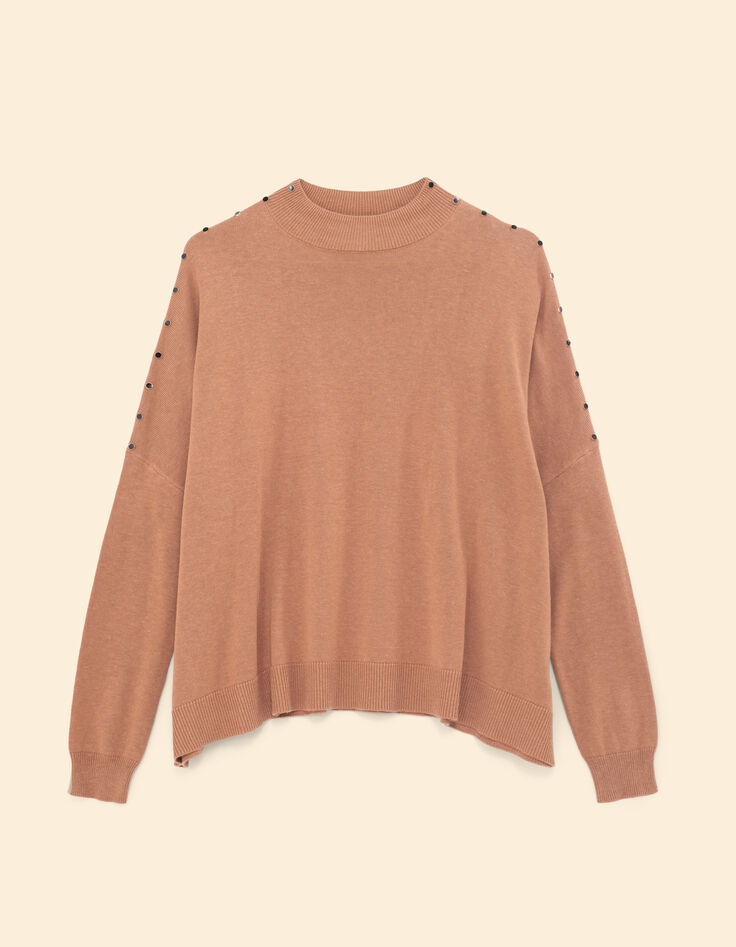 I.Code camel cape sweater knit decorative buttons-5