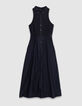 Zwarte maxi-jurk van bi-materiaal met knoopsluiting Dames-5