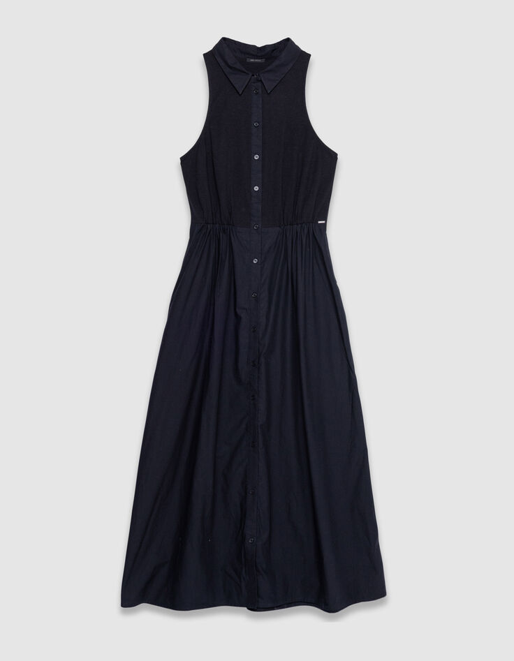 Zwarte maxi-jurk van bi-materiaal met knoopsluiting Dames-5