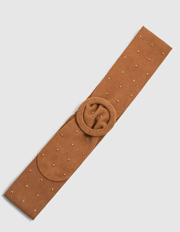 Brede geelbruine riem suèdeleer met studs I.Code-3