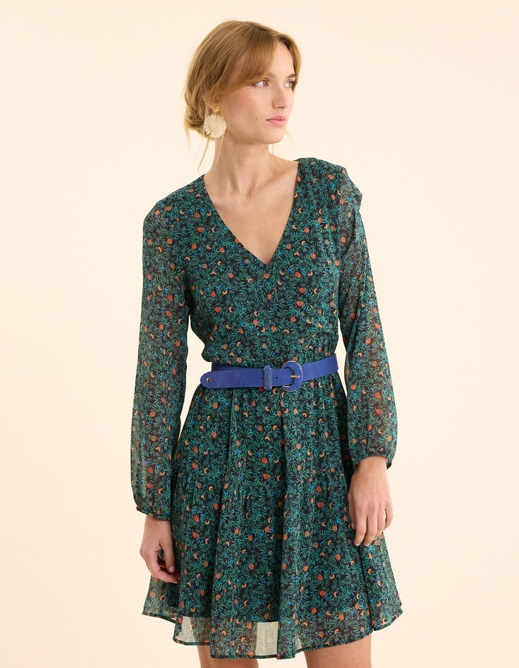 Grünes Kleid mit Sommerfrüchte-Print I.Code-1