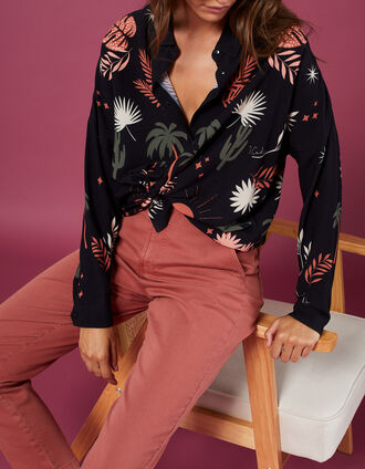 Chemise noire à imprimé maxi végétal I.Code