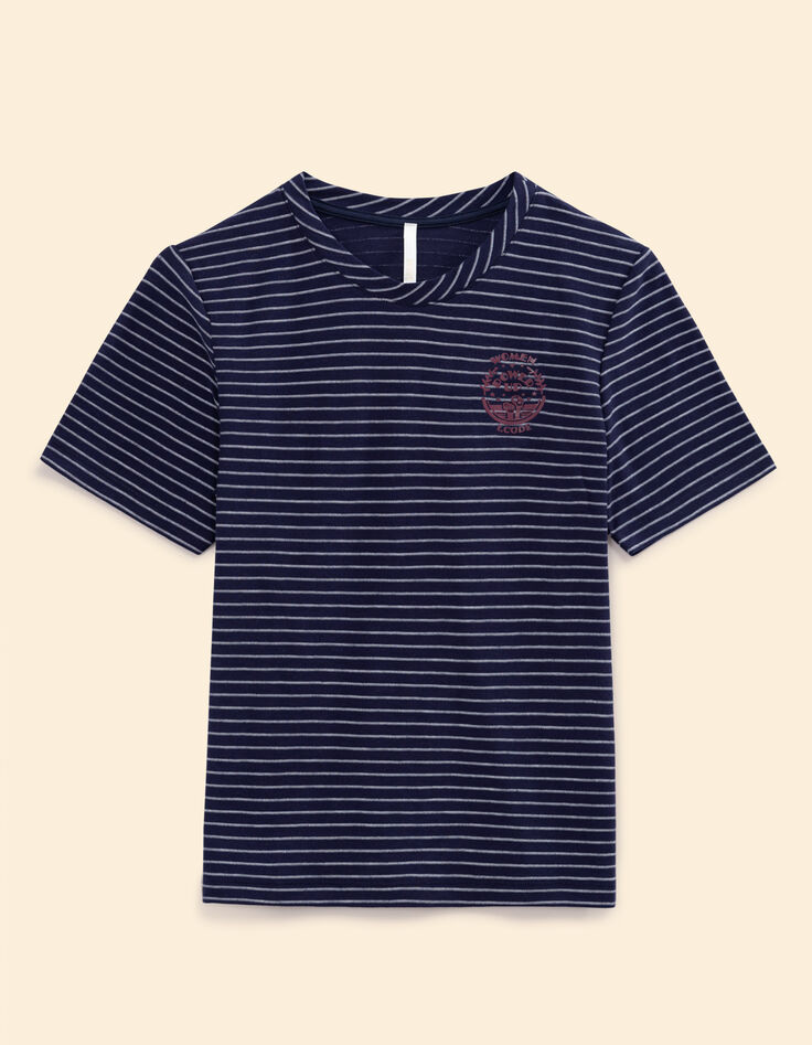Blau gestreift Kurzarm-T-Shirt geflockt Wappen I.Code-5 Blau gestreift Kurzarm-T-Shirt geflockt Wappen I.Code-5