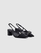 Damen schwarz Leder &Ouml;se Slingback Pumps-4