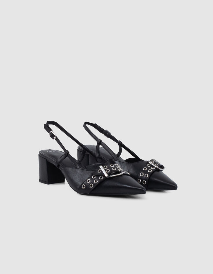 Damen schwarz Leder &Ouml;se Slingback Pumps-4