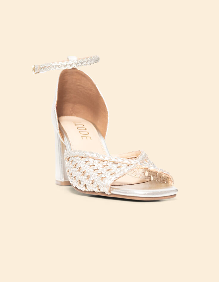 I.Code gold braided leather heeled sandals-2