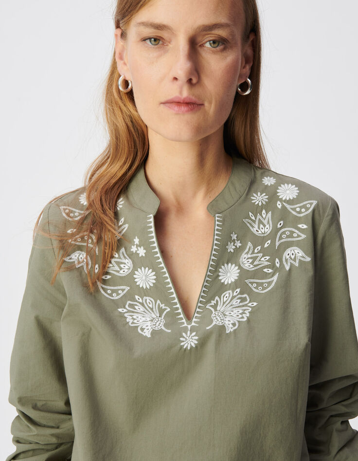 Latzbluse aus khakifarbener Bio-Baumwolle mit Stickerei f&uuml;r Damen-4
