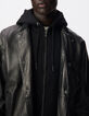 Schwarze Herrenbomberjacke aus Leder mit Futter-5
