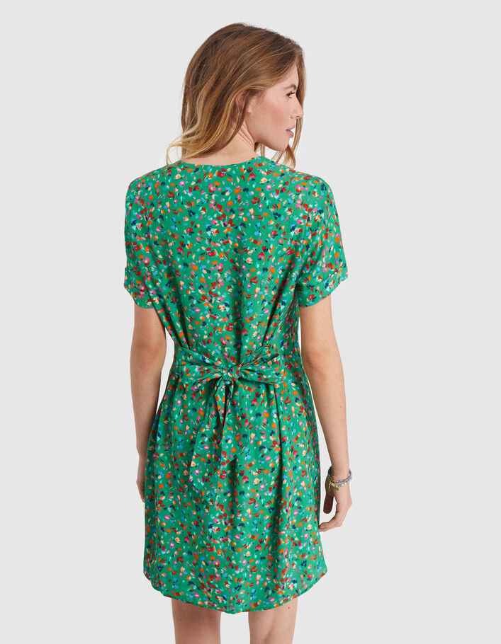 I.Code meadow green dress with floral tachist print - I.CODE