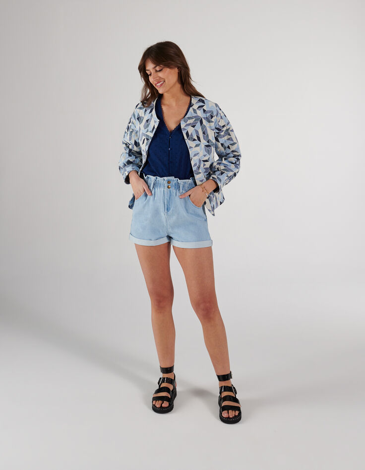 I.Code indigo striped jacquard blouse-7
