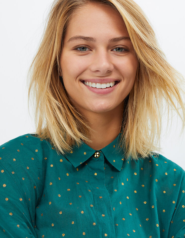 Chemise émeraude à pois pailletés dorés I.Code-1