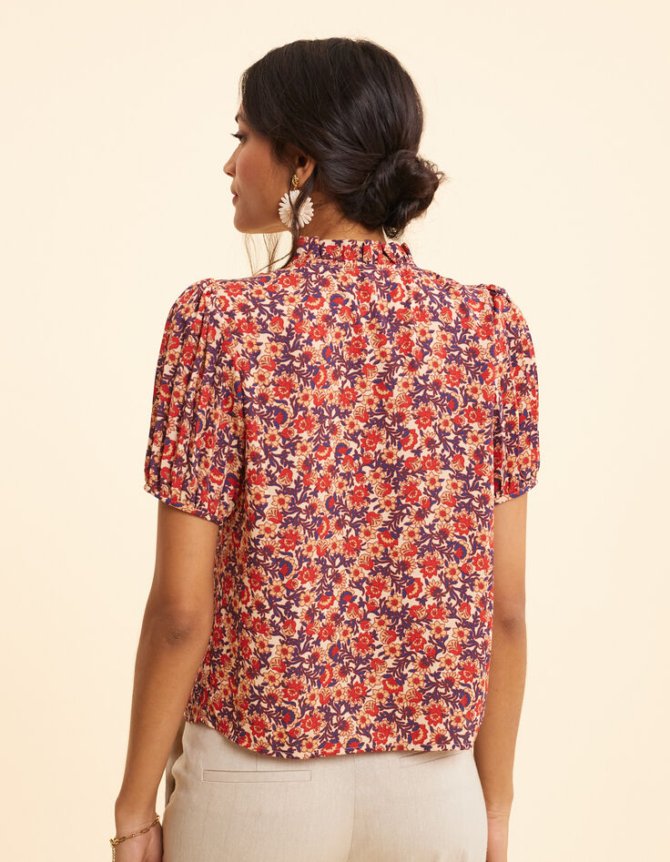 Top rojo flores mangas plisadas I.Code-5