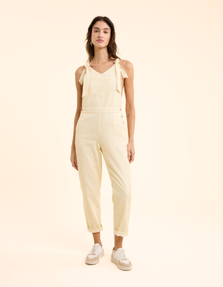 Ecru Jeanslatzhose gelbe Streifen I.Code-3