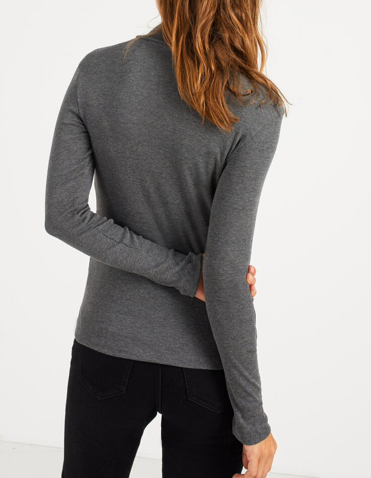 Camiseta gris jaspeado borde acanalado cuello alto I.Code -2